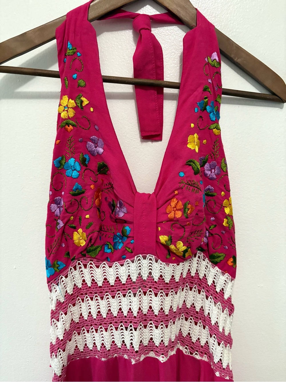 Pink Mexican Embroidered Halter Dress
